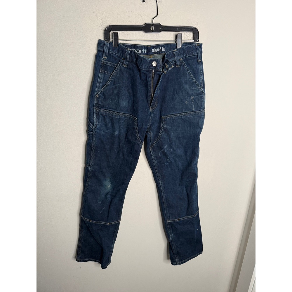 Carhartt Relaxed Fit Double Front Utility Work Jeans Dark Wash 103329-491 34x30 - Picture 1 of 7